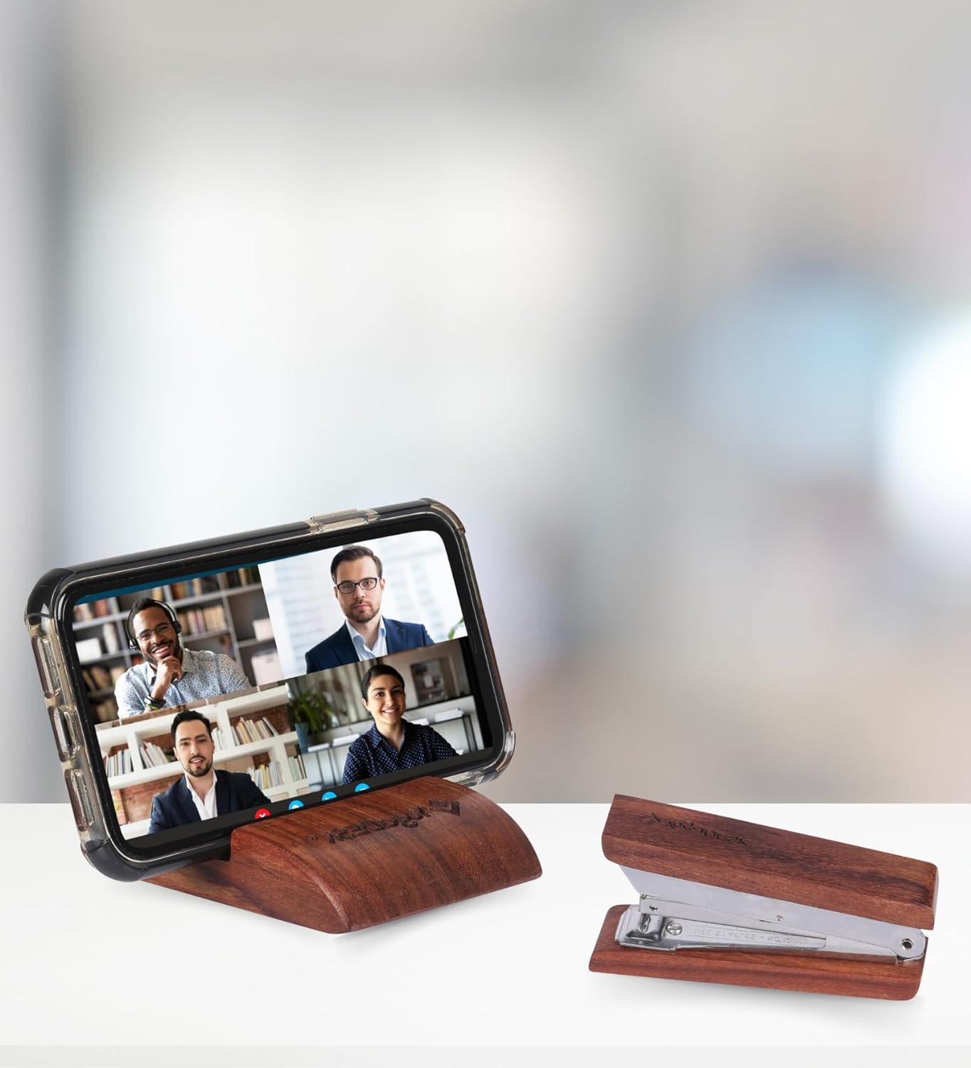 Ergonomic Portable Mobile Phone Stand with Stapler for Desk